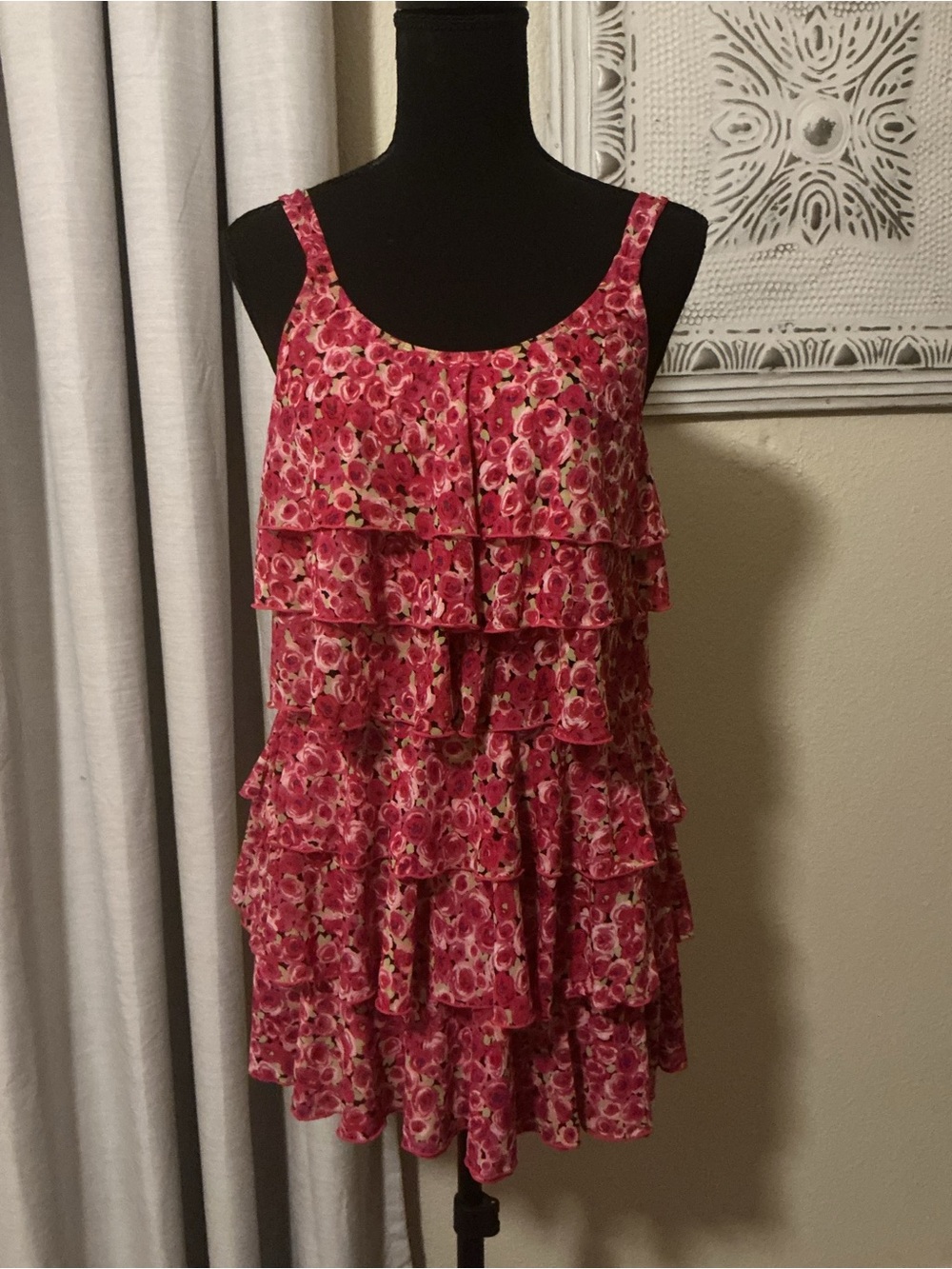 Betsey Johnson Pink Floral Tiered Ruffle Tank